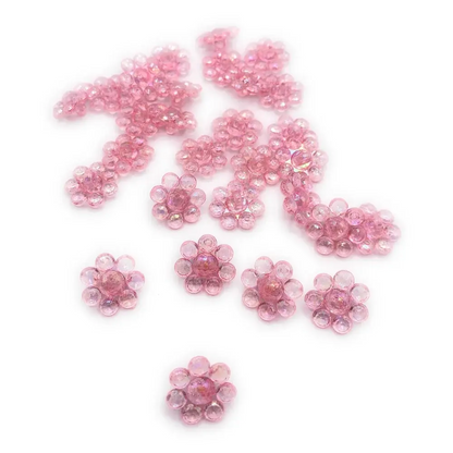 Pink beaded flower embellishments.