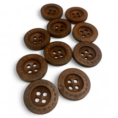 Brown, four-hole wooden buttons.