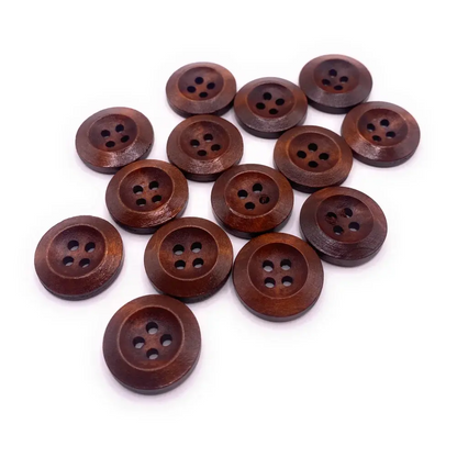 Round, brown, four-hole buttons.
