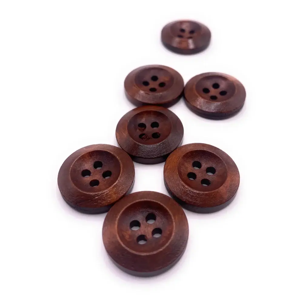 Brown wooden sewing buttons.