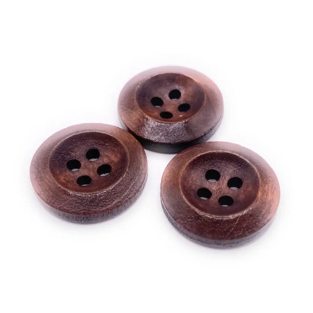 Three brown wooden buttons.