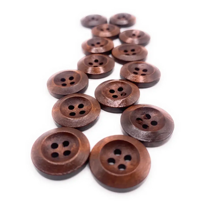 Brown four-hole wooden buttons.