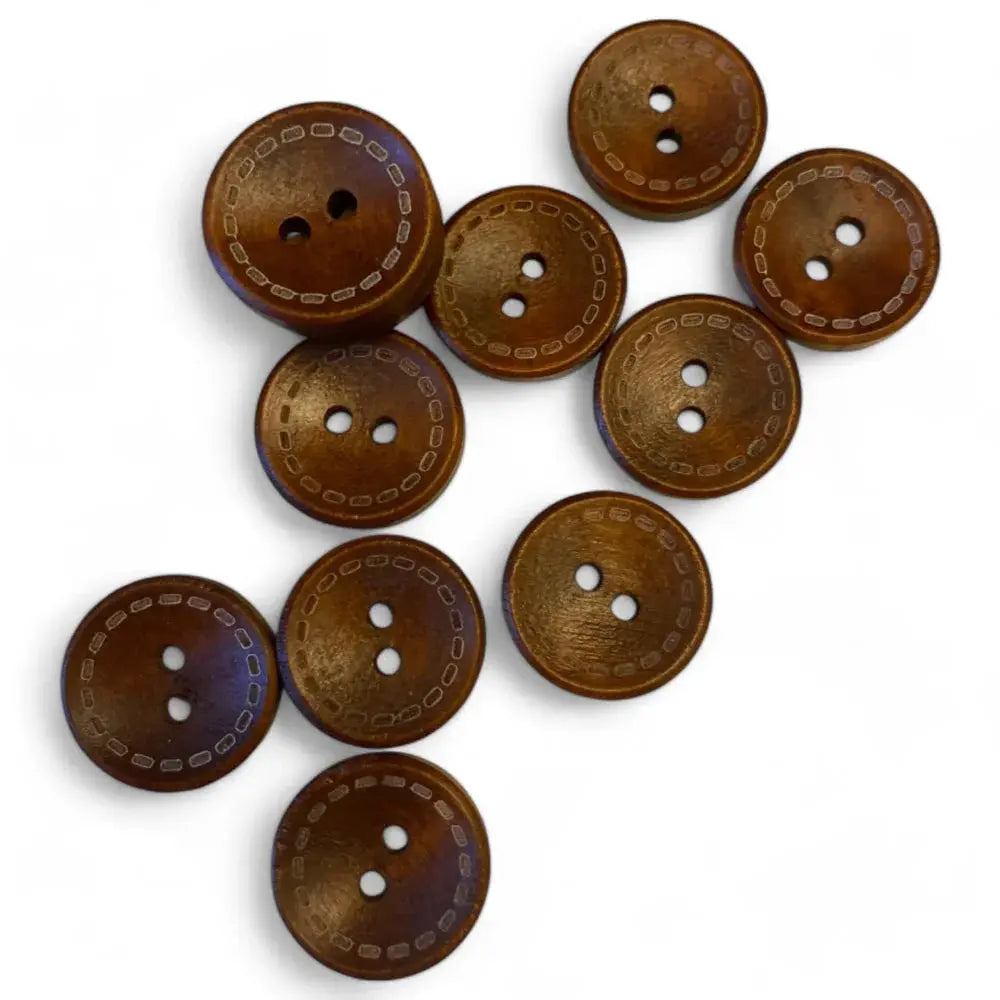 Brown wooden sewing buttons.