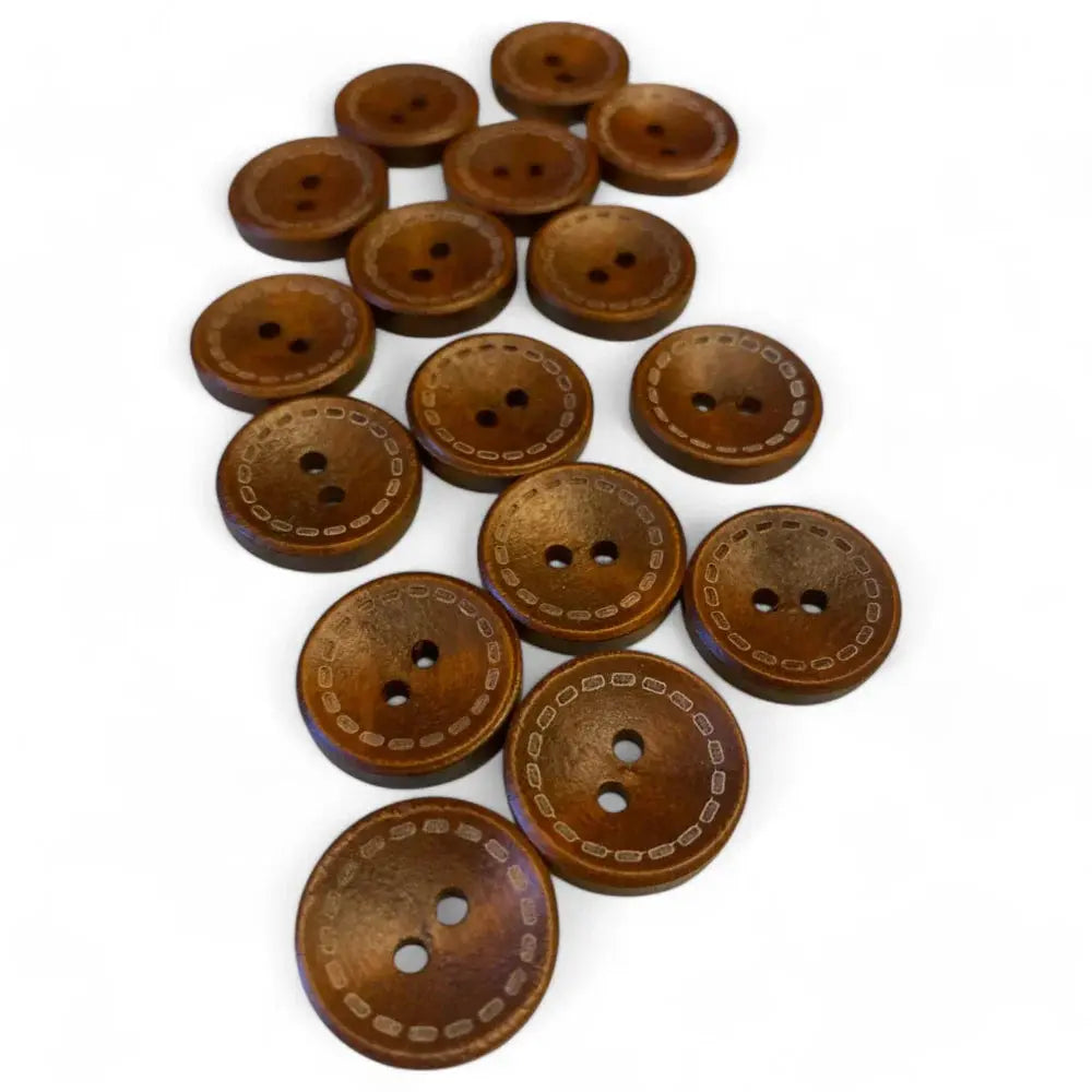 Collection of brown, two-hole buttons.