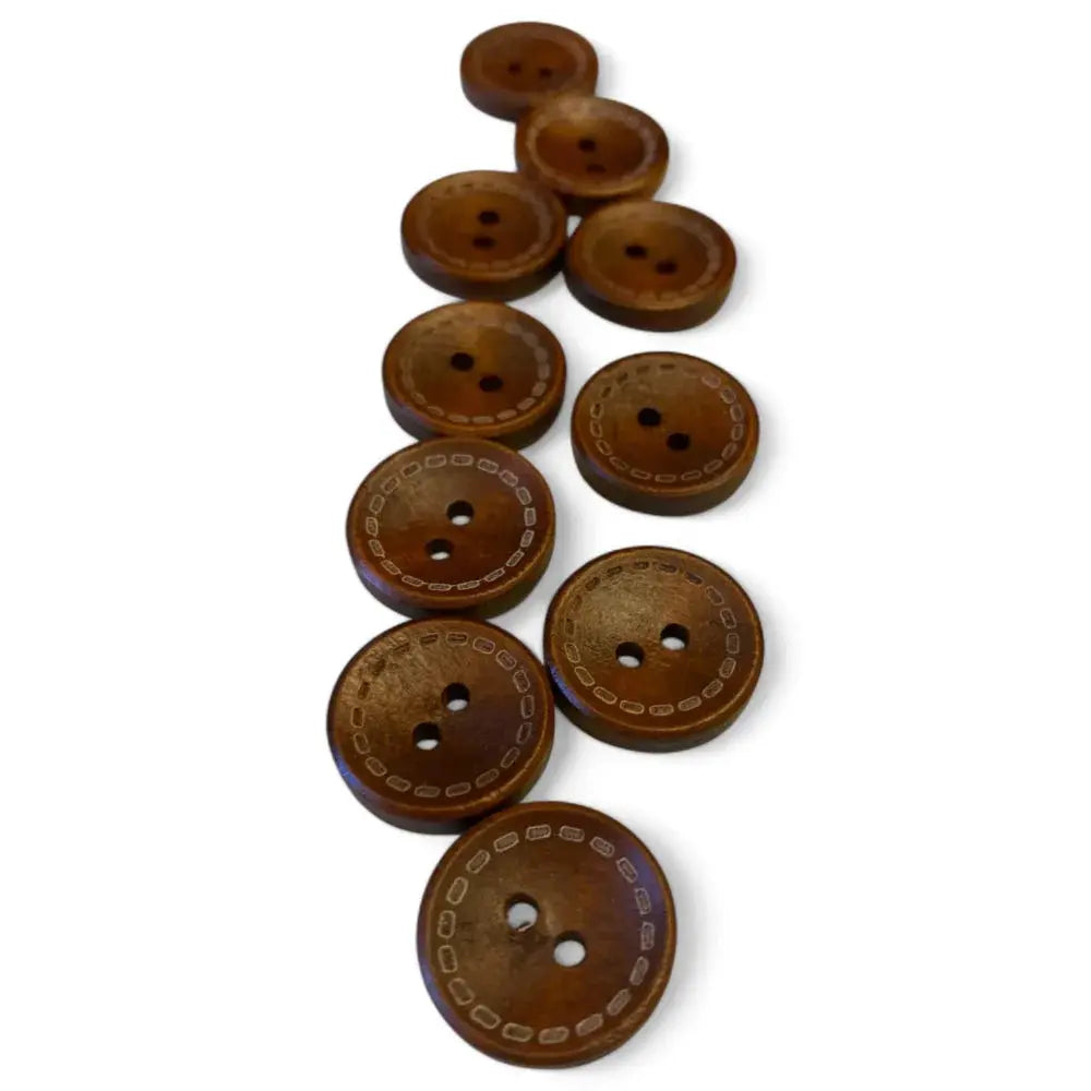 Brown, round, two-hole buttons.