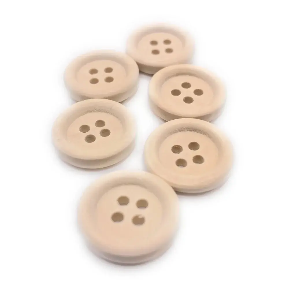 Beige, four-hole sewing buttons.