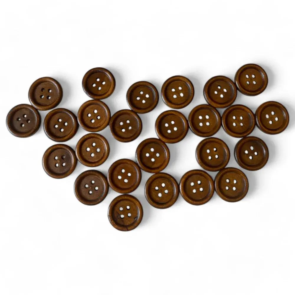 Brown wooden sewing buttons.