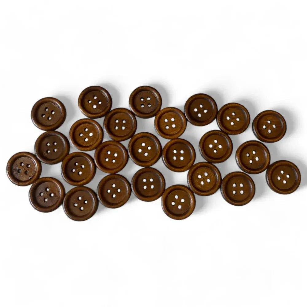 Brown, four-hole wooden buttons.
