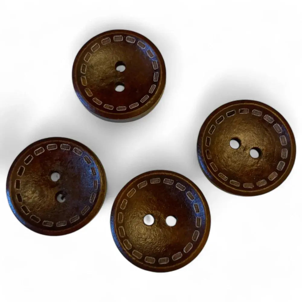Four brown, round, two-hole buttons.