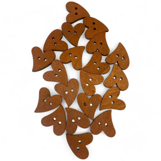 Brown heart-shaped wooden buttons.