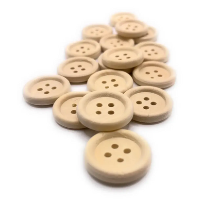 Pile of four-hole wooden buttons.