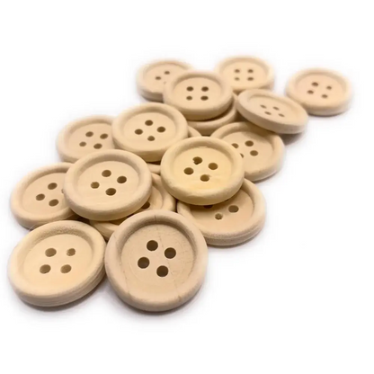 Pile of four-hole wooden buttons.