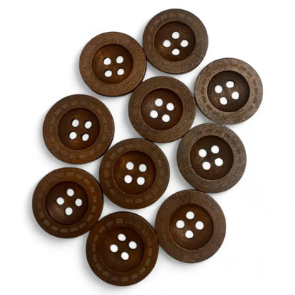 Ten brown, four-hole buttons.