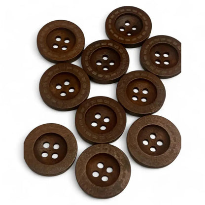 Brown wooden sewing buttons.