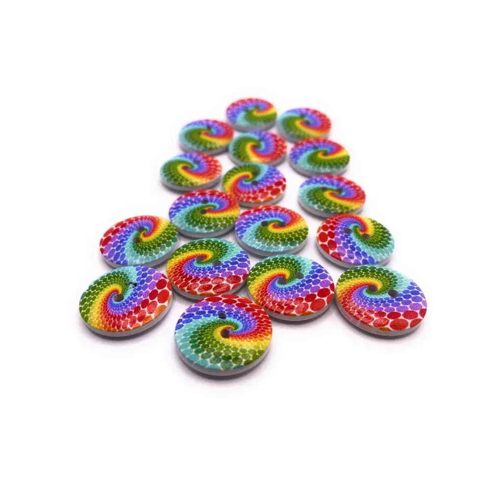 Colorful spiral patterned buttons.