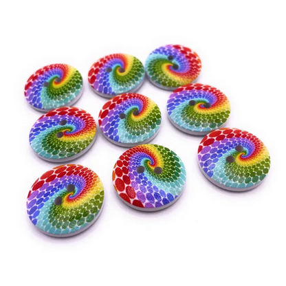Colorful rainbow swirl buttons.