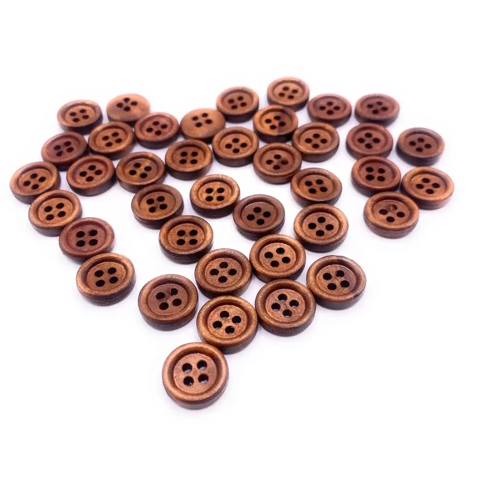 Wooden four-hole buttons.
