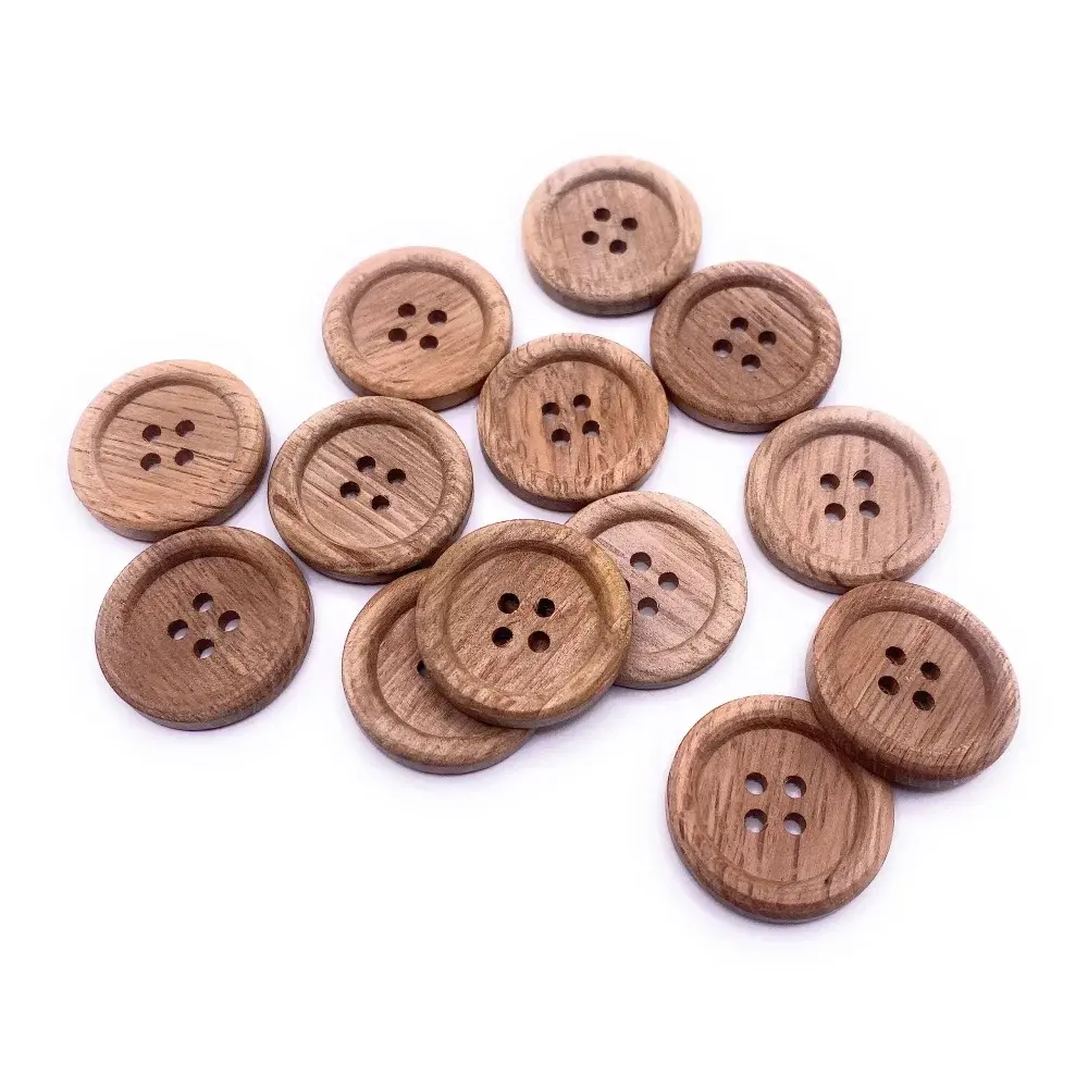 Wooden four-hole buttons.