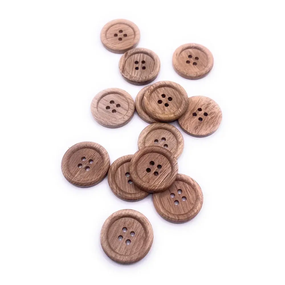 Wooden four-hole buttons.