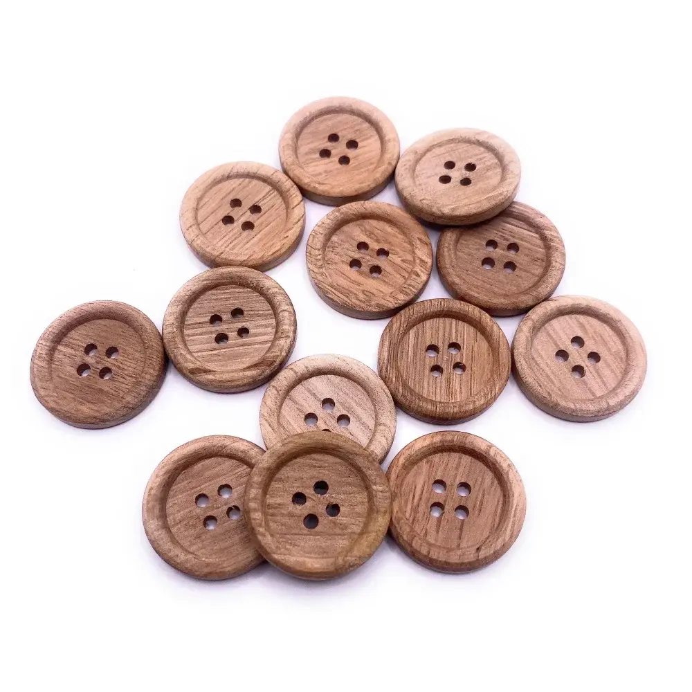 Wooden four-hole buttons.