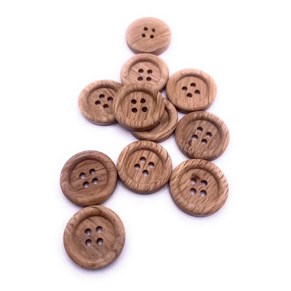 Wooden sewing buttons with four holes.