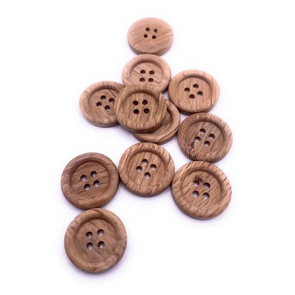 Wooden sewing buttons with four holes.