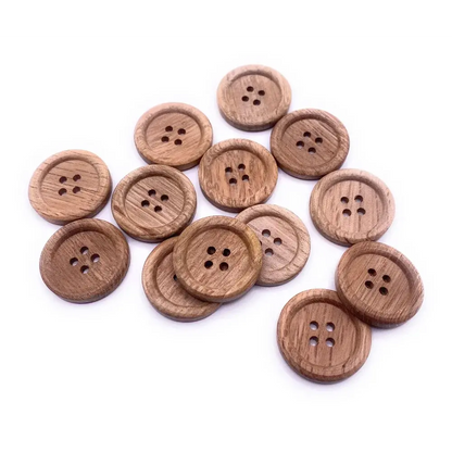 Wooden four-hole buttons.