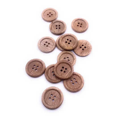 Wooden four-hole buttons.