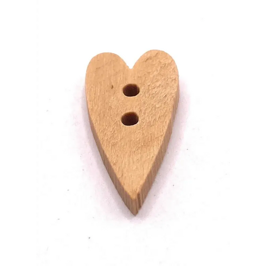 Wooden heart-shaped button with two holes.