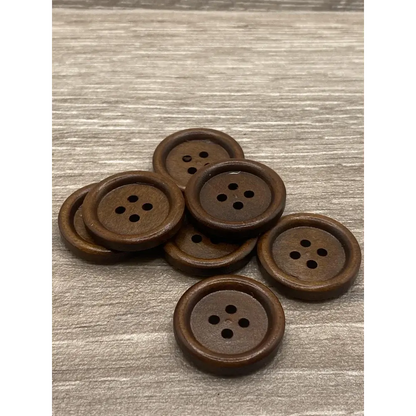 Brown wooden four-hole buttons.