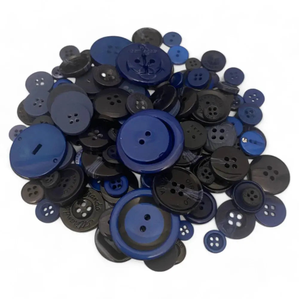 Pile of blue and black buttons.