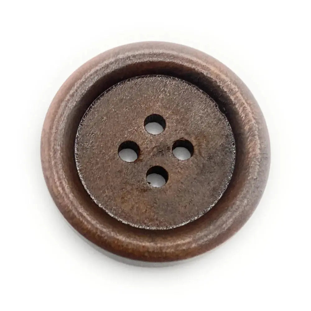 Four-hole brown wooden button.