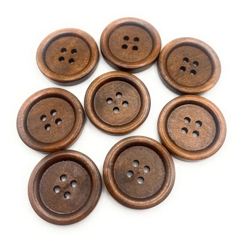 Wooden four-hole buttons.