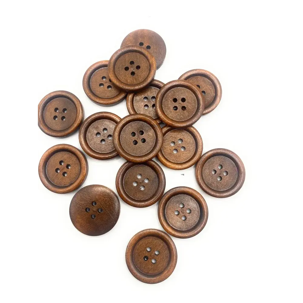Pile of brown wooden buttons.