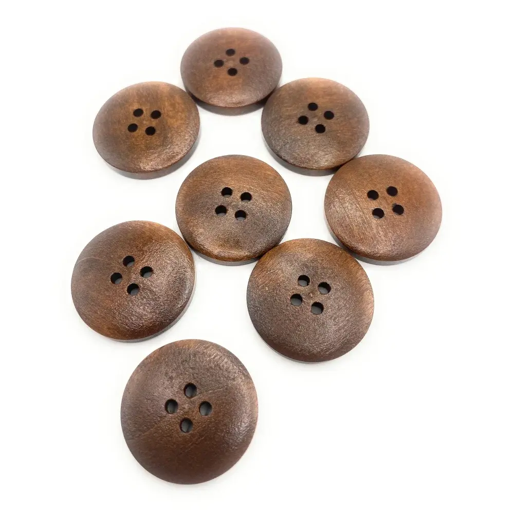 Round, brown, four-hole buttons.