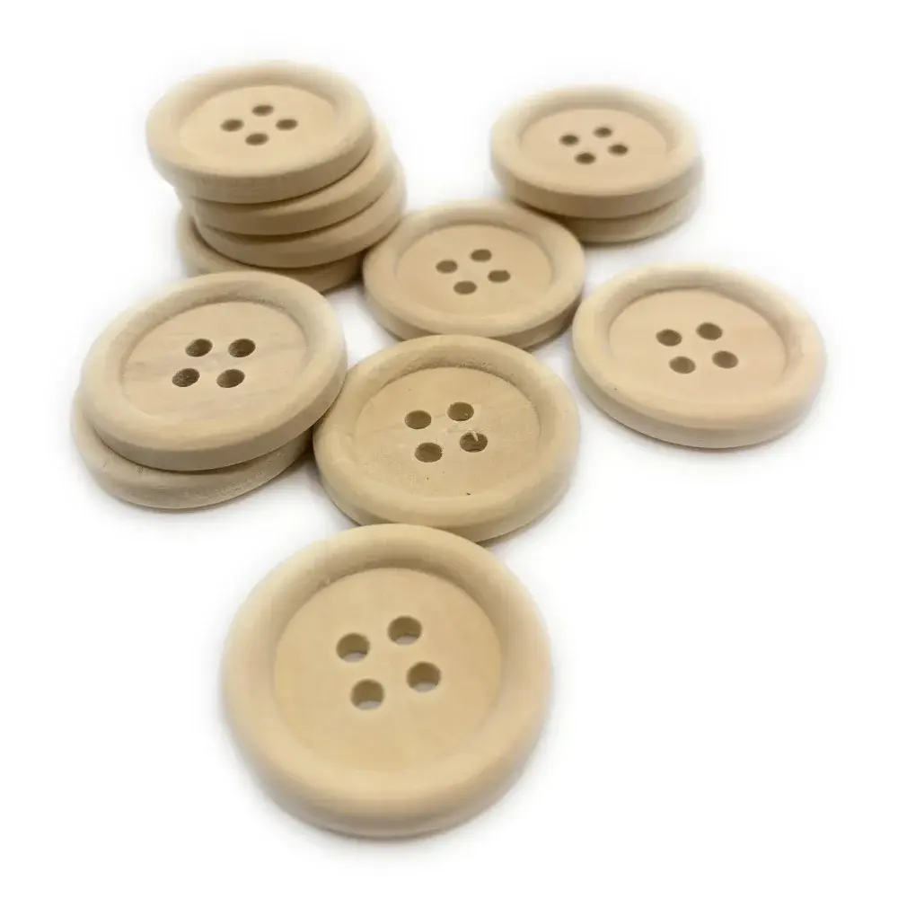 Wooden four-hole buttons.