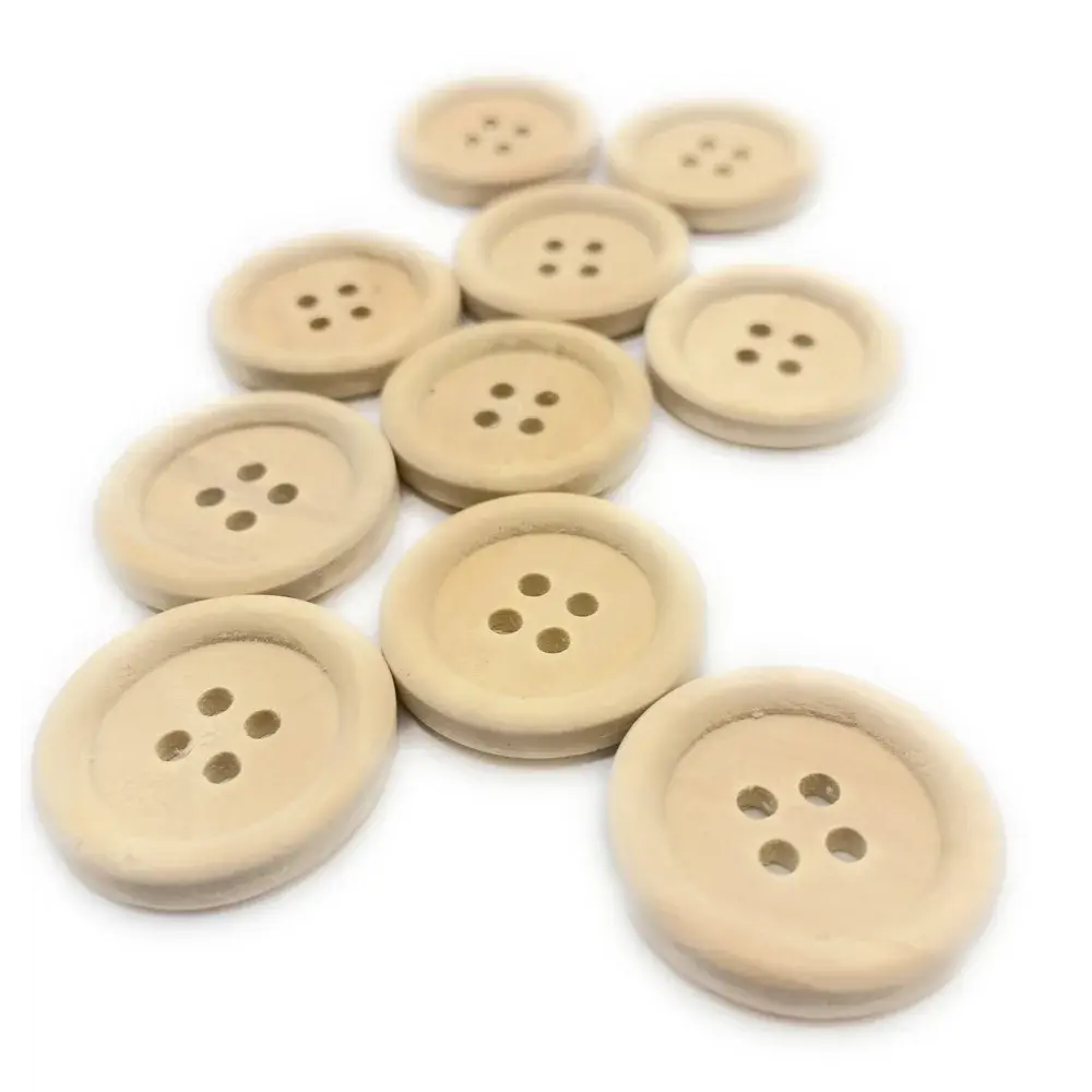 Wooden four-hole buttons.