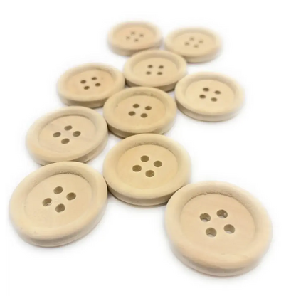 Wooden four-hole buttons.