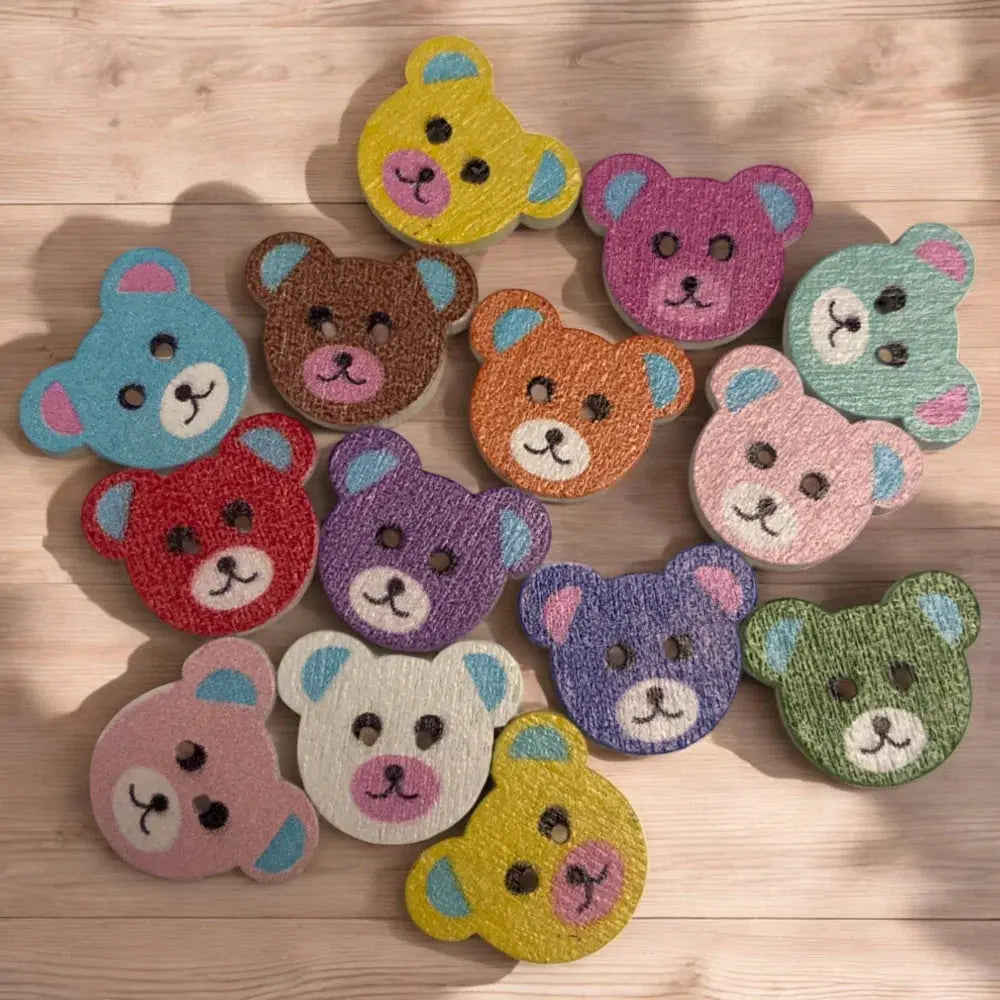 Colorful teddy bear buttons.