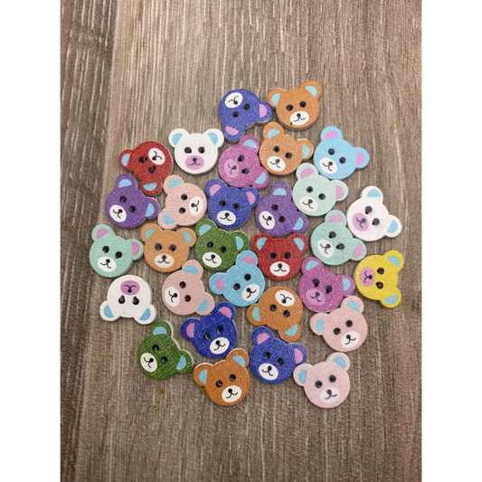 KnitForLess 25Pcs Wooden Teddy Bear Buttons Mixed Colours for Baby Childrens Cardigans Knitting Hole 18x15mm - Novelty