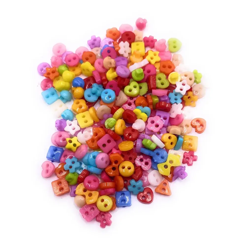 Pile of colorful plastic buttons.