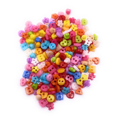 Pile of colorful plastic buttons.