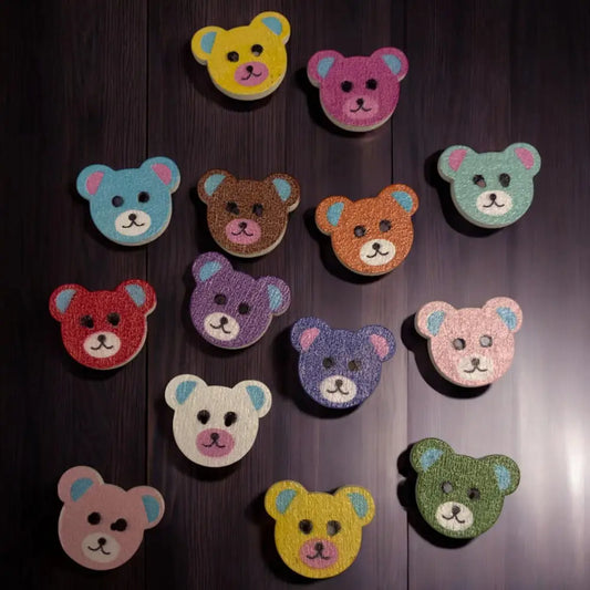 KnitForLess 50Pcs Wooden Teddy Bear Buttons Mixed Colours for Baby Childrens Cardigans Knitting Hole 18x15mm - Novelty
