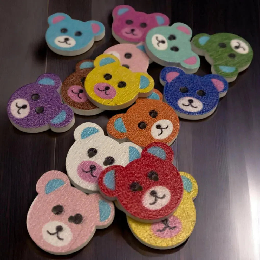 Colorful teddy bear buttons.