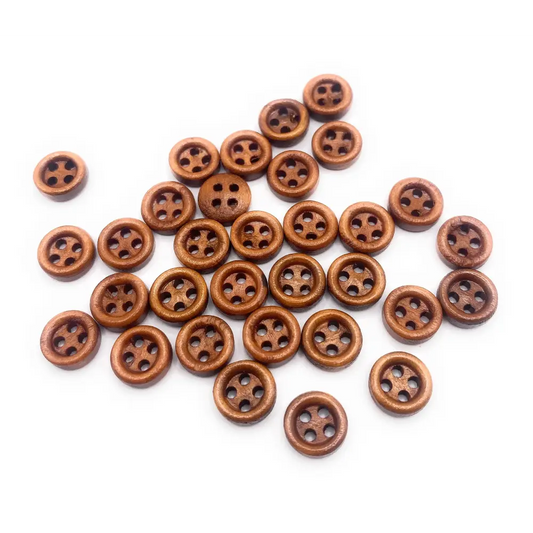 KnitForLess 9mm Brown Wooden Buttons 4 Hole Baby Cardigans Doll Clothing - 10