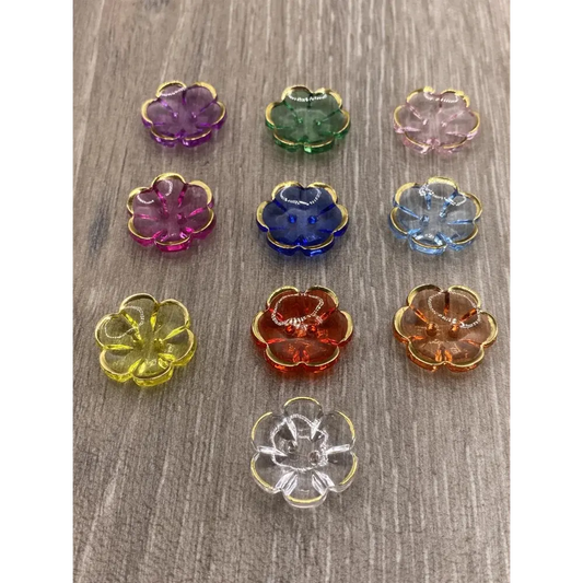 Colorful flower-shaped glass beads.
