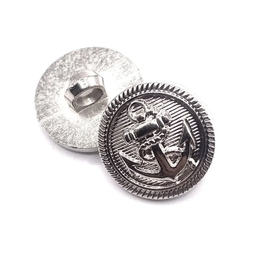 Silver anchor buttons.