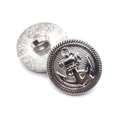Silver anchor buttons.