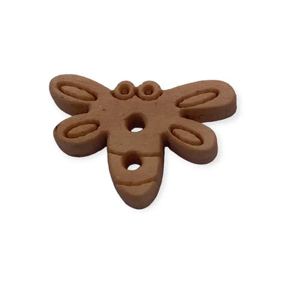 Brown, button-shaped, cartoonish bee.