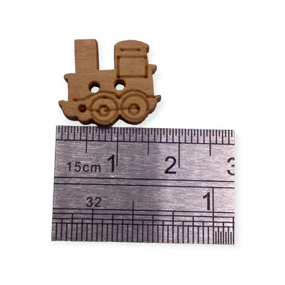 Wooden train-shaped button.